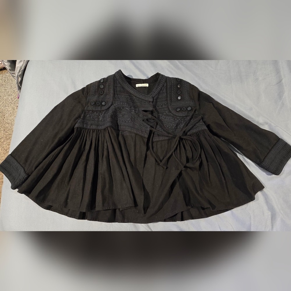 Ulla Johnson Indian Inspired Sunita Jacket with Pleats and Embroidery. Size  med